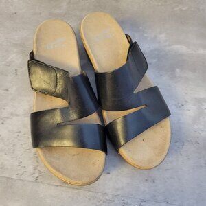 Dansko Sandals Womens Size 38 US 7.5 Black Leather Clog Wedge Lacee Open Toe